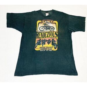 Vintage 1997 Harley T-Shirt Rendezvous Black XL Biker Indian Lookout 90s